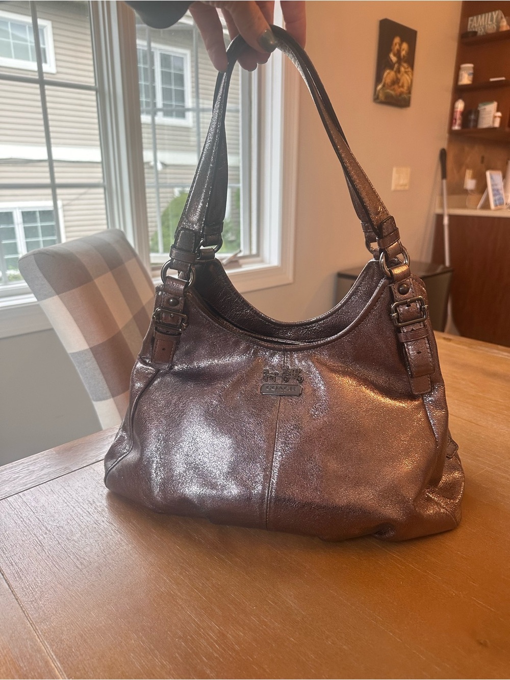 NWOT Coach Metallic Grey Leather Shoulder Bag